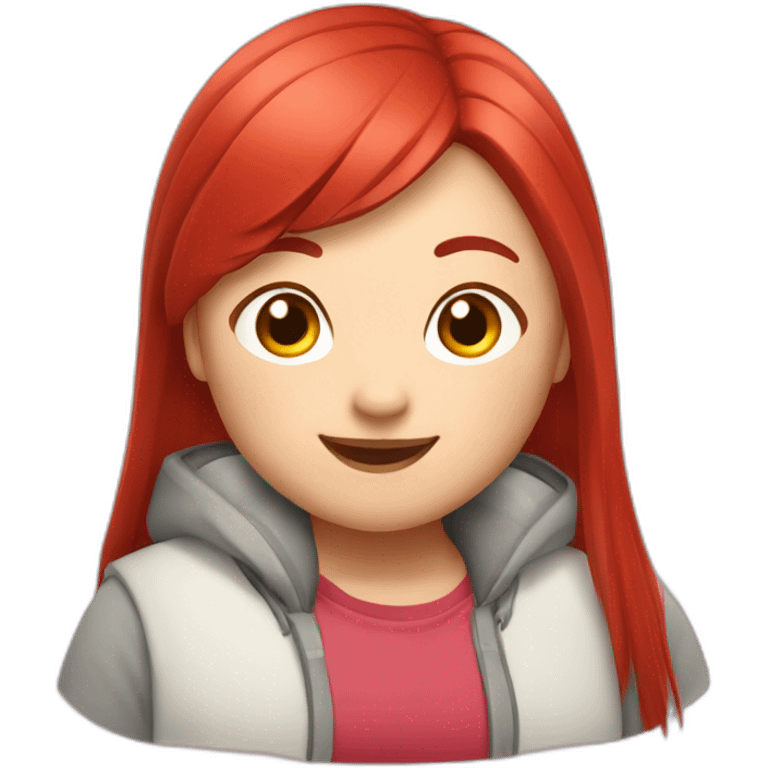 chubby asian girl with red long straight hair smilying emoji