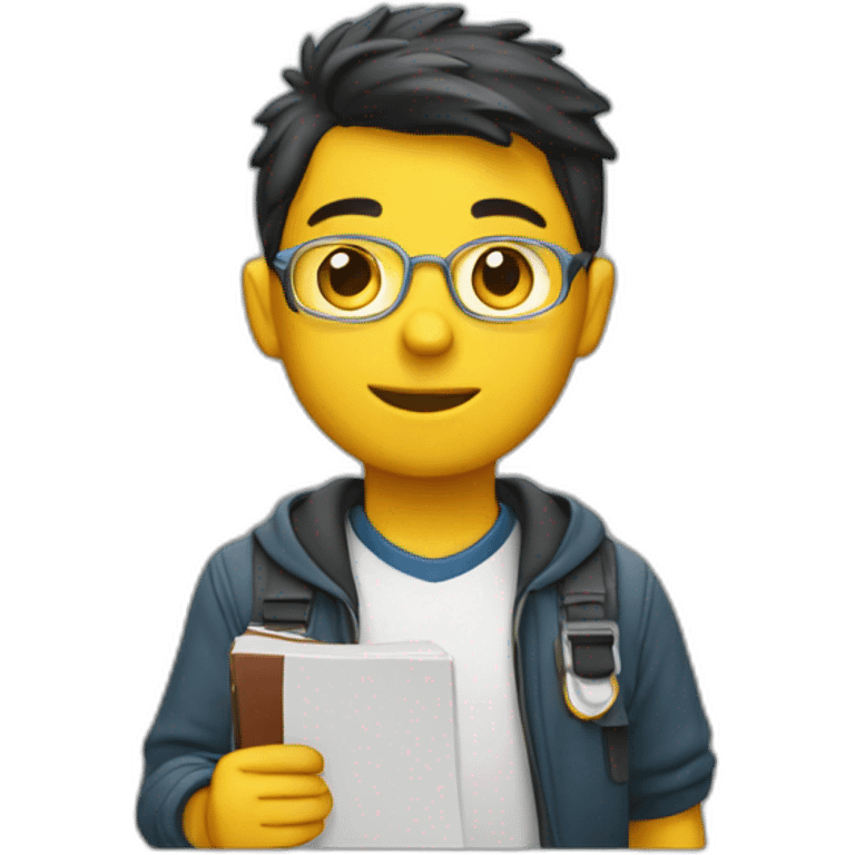 Estudiante despeinado saludando emoji