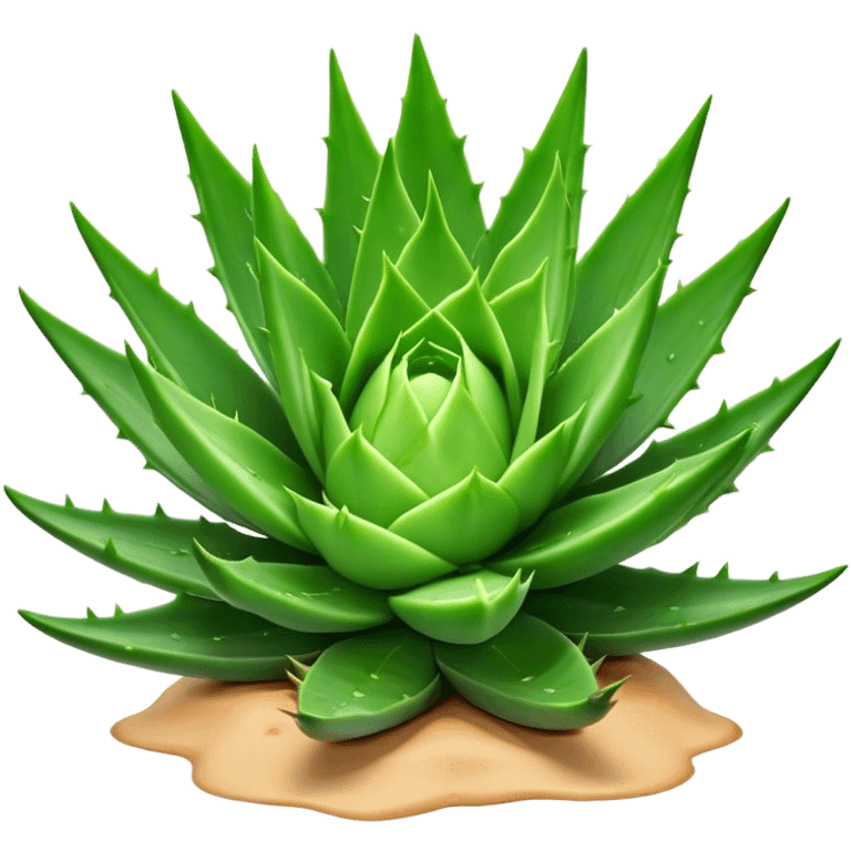 Cinematic Realistic Aloe Vera Emoji, Plump and succulent, with thick, fleshy leaves arranged in a star-like rosette. The vibrant green leaves have a slightly spiky texture, exuding a sense of resilience and healing. Soft glowing outline, capturing the essence of natural wellness and desert vitality in a flourishing aloe vera plant! emoji