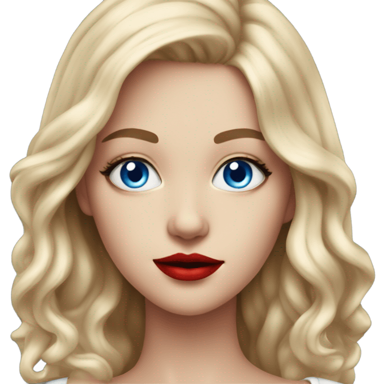 Realistic girl, blue eyes, red lipstick and fantastic  emoji