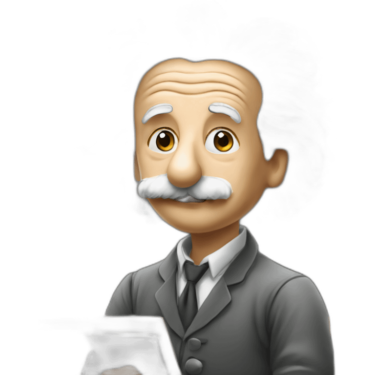 Albert einstein writing on a big blackboard emoji