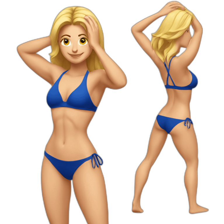 fit Caucasian woman bikini abs (hands-in-hair pose) (full body) emoji