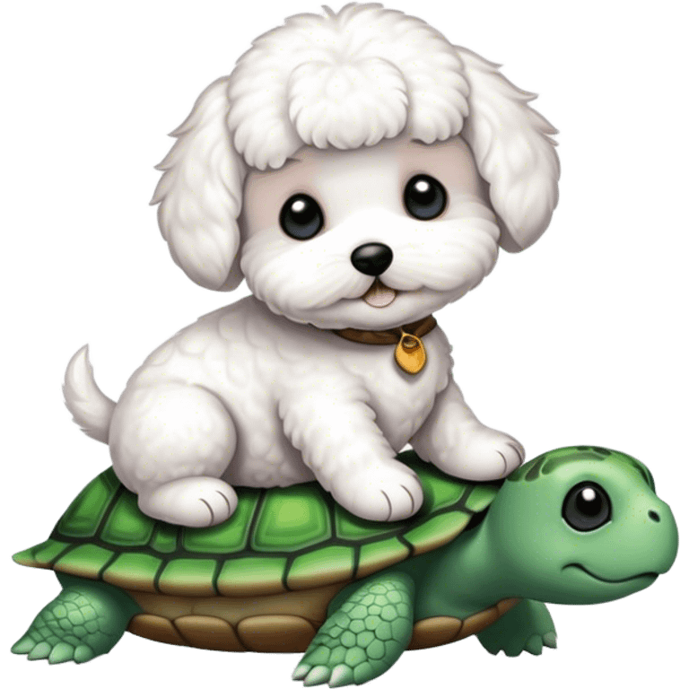 Short hair Bichon sitting on a turtle emoji