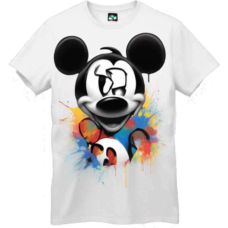 white t-shirt with graffiti style Mickey head emoji