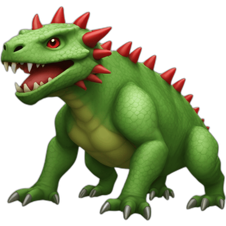 Green Tarasque with six feets and back covered with red horns emoji