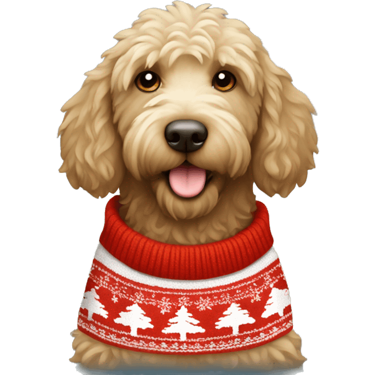 Labradoodle wearing a Christmas sweater emoji