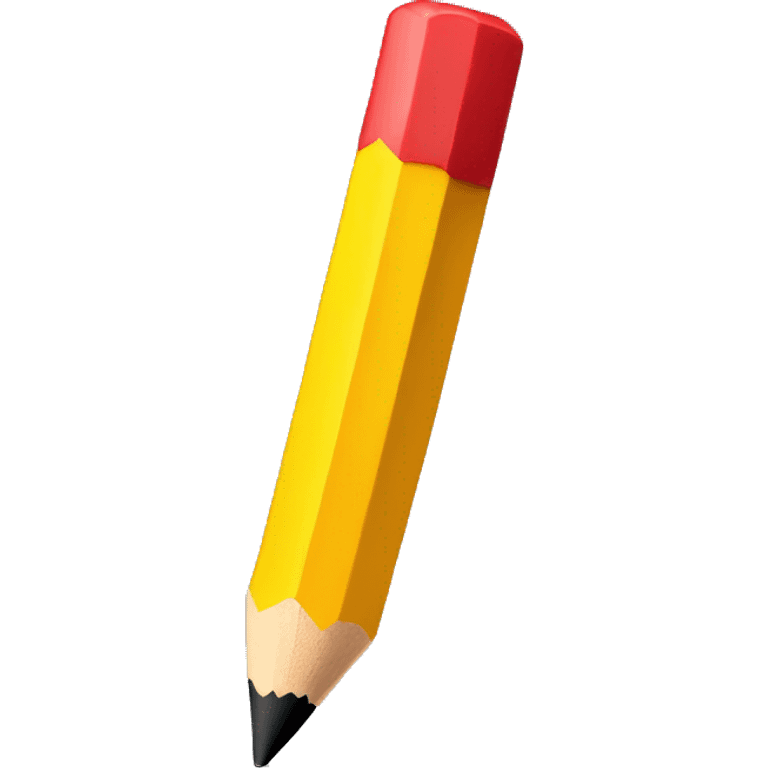 Create an emoji of a pencil with a soft red eraser, yellow body, and sharp black tip, featuring a slight 3D effect and transparent background. emoji