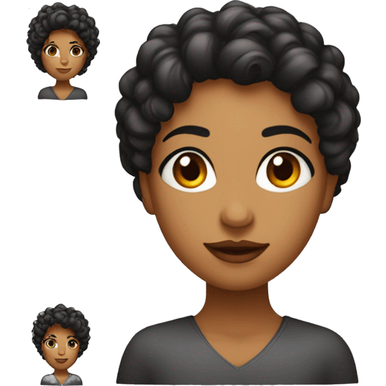 Mujer pelo negro con mechones de adelante rojos color de ojos marrones y anteojos  emoji