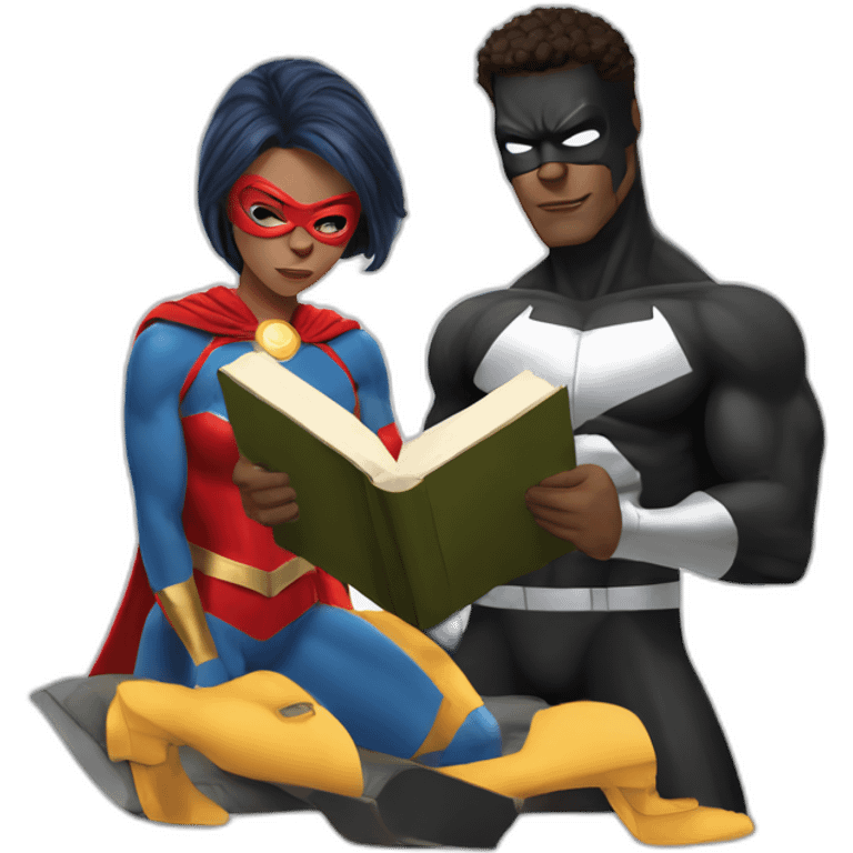 three superheroes reading books emoji