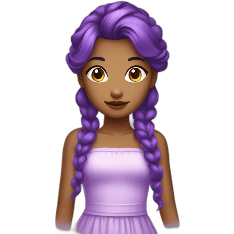 girl with striking purple hair. The girl's hair is styled in a hime cut. She has a medium brown skin emoji