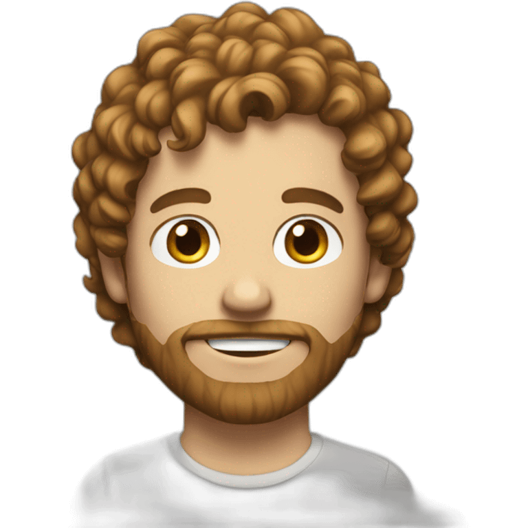 white IT guy long brown semi curly hair small beard emoji