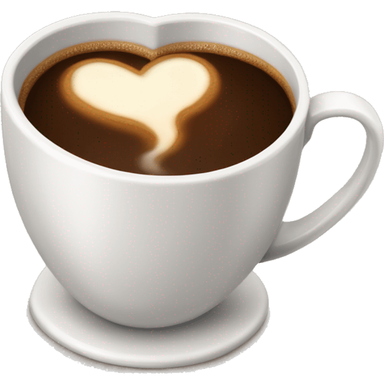 Heart shaped coffee cup with steamy creamy dark brown coffee bubbling  emoji