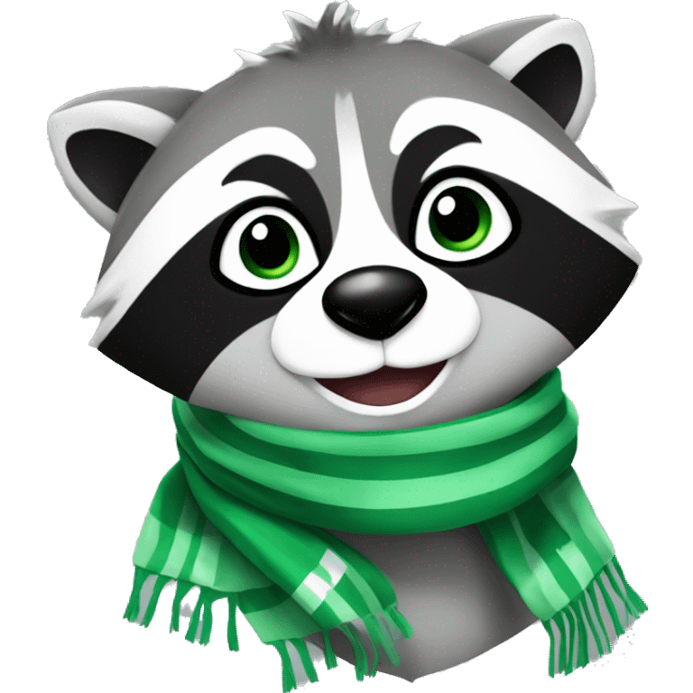 Racoon cheering with a green and white sport scarf emoji