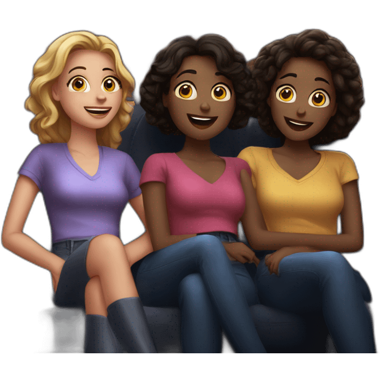 three beautiful ladies watching movie at the cinema, dark background emoji