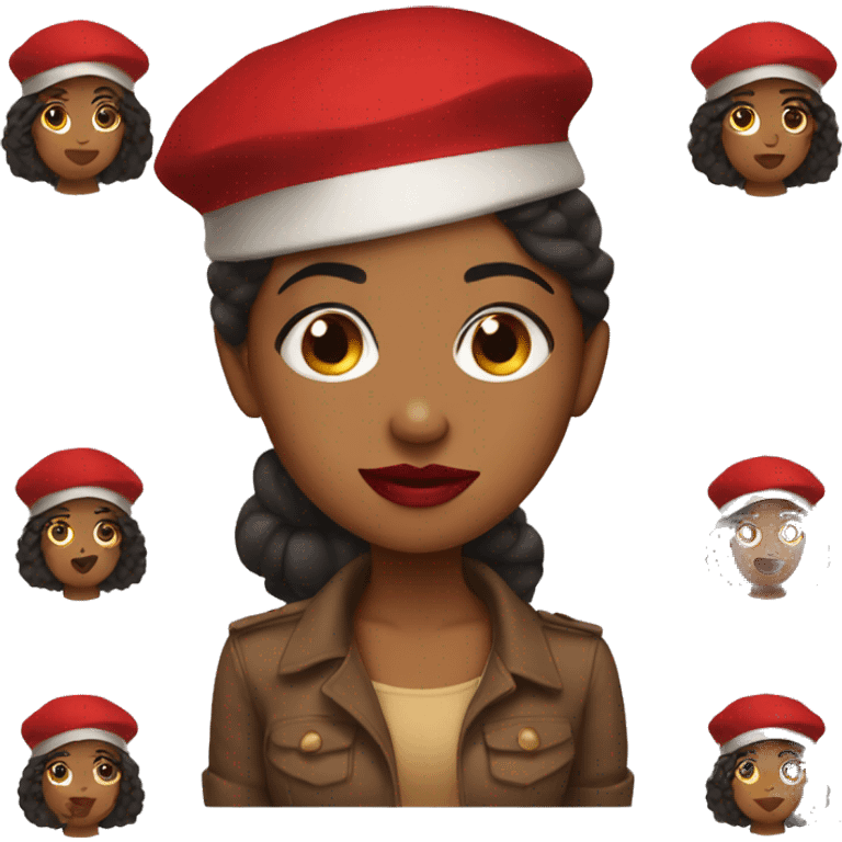 brown girl with red lips and red beret emoji