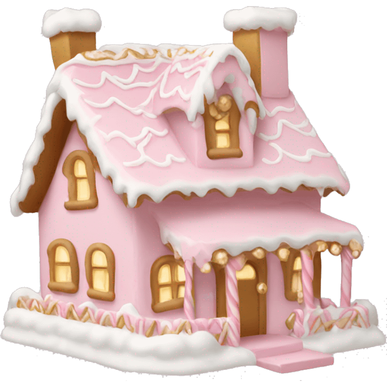 light pink and gold and white gingerbread house emoji