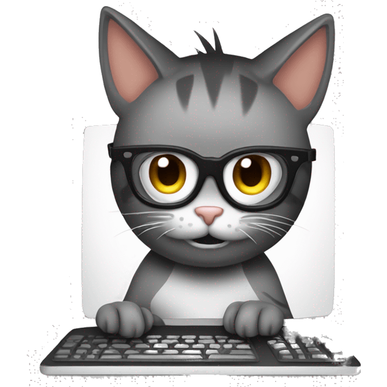 emo cat nerd working at computer emoji