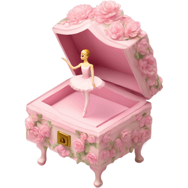 3d isometric soft pink ballerina music box flowers emoji