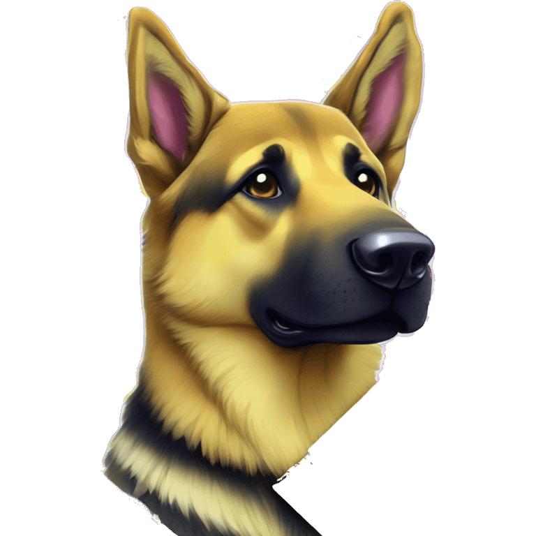 .Zombie_ Vaporwave black holographic oilslick zombie yellow German shepherd dog yellow caution tape graffiti stripes iridescent blue purple yellow stripes emoji