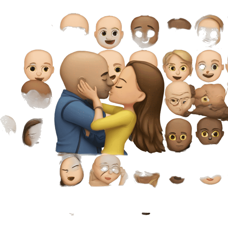 Bald man kissing brown haired girl emoji