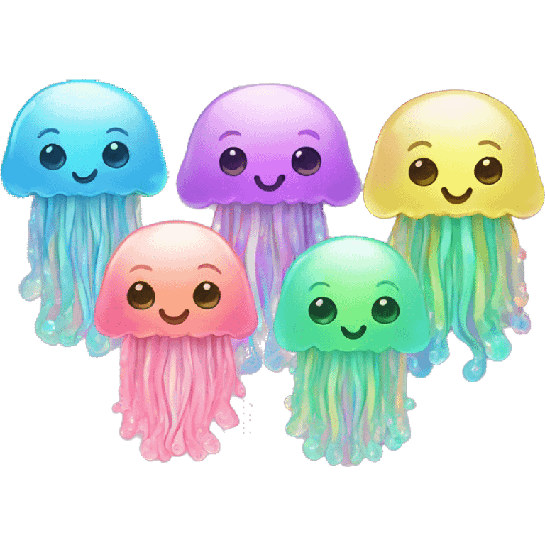 Kawaii rainbow pastel bedazzled family of jellyfish  emoji