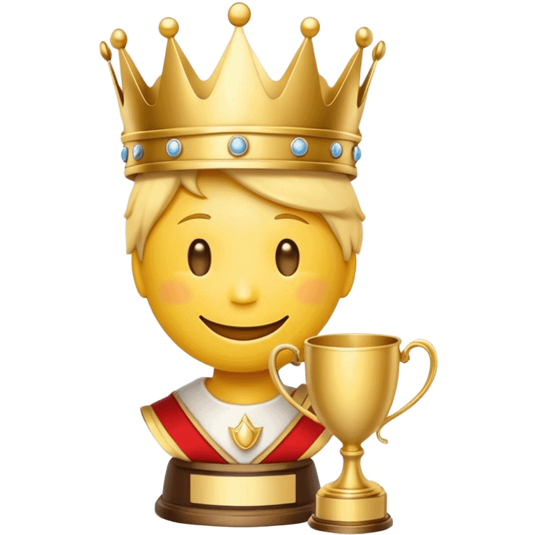 Smiley face emoji with a crown and a gold trophy  emoji