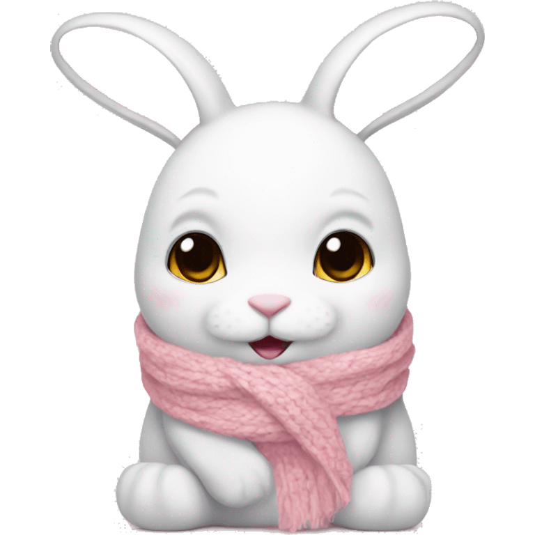 white bunny wearing a baby pink scarf emoji