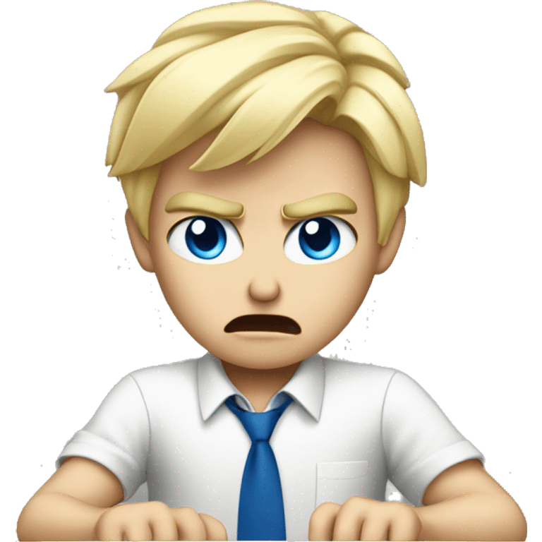 blond boy angry with blue eyes working on computer emoji