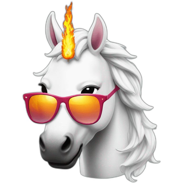 Unicorn with sunglasses and fire emoji