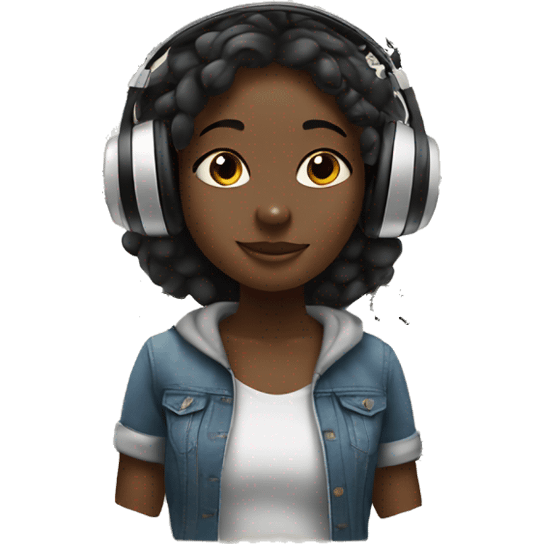 African girl. Listening to music. Wearing headphones. Music notes. emoji