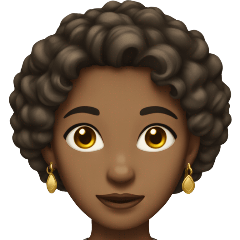 woman with short curly dark hair, skin tan, brown eyes, gold earings emoji