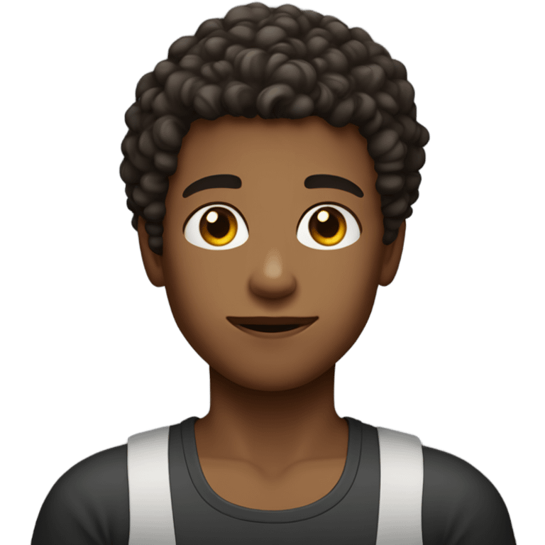 Boy with curly hair shaved on the sides, dark brown eyes, wearing tank top emoji