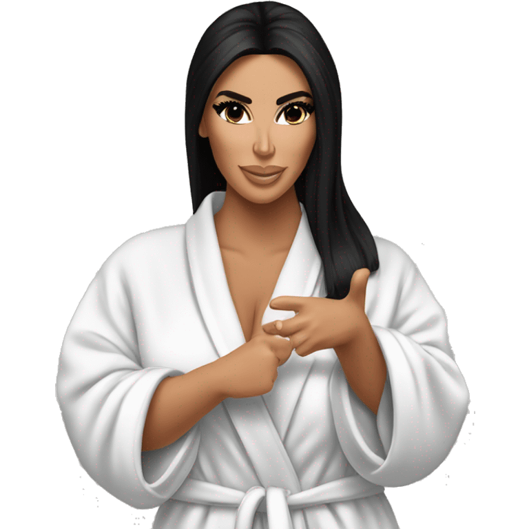 Kim Kardashian in bathrobe pointing forward  emoji