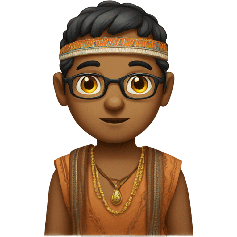 A litle chubby Indian boy with shrthars ans specs emoji