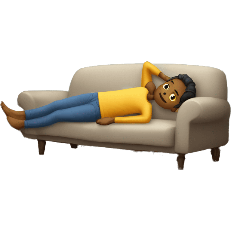 A person lying on a sofa, one leg crossed over the other, with hands behind the head, relaxing in a cozy setting emoji