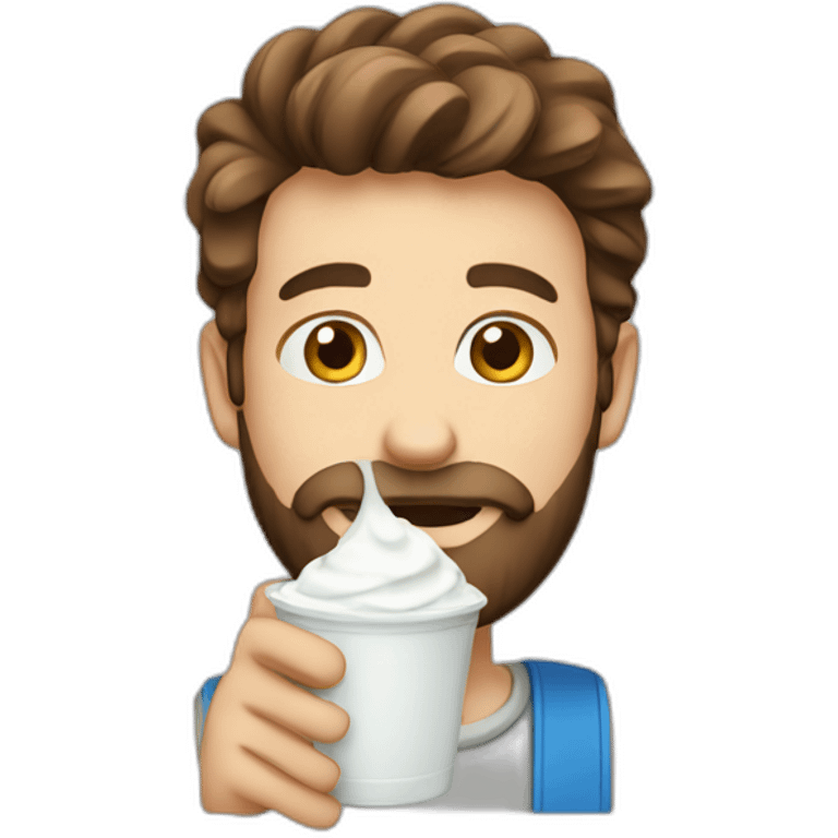 A man with beard drinking yogurt drink emoji