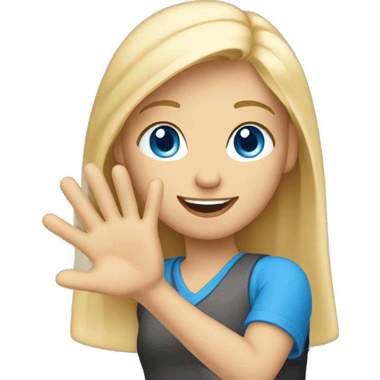 blond, blu-eyed girl waving  emoji