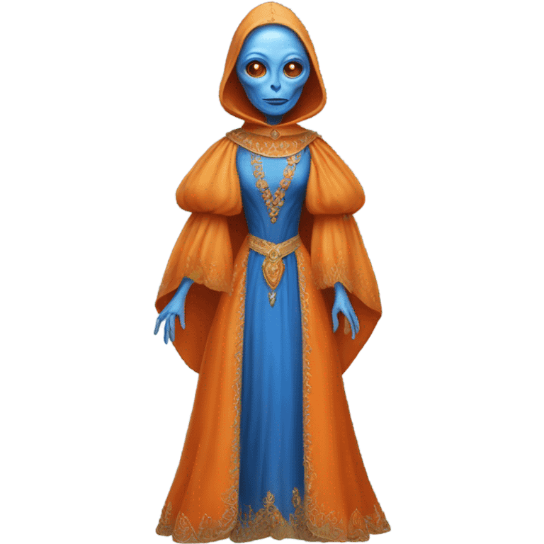 a orange alien woman full body in blue Romanov dress emoji