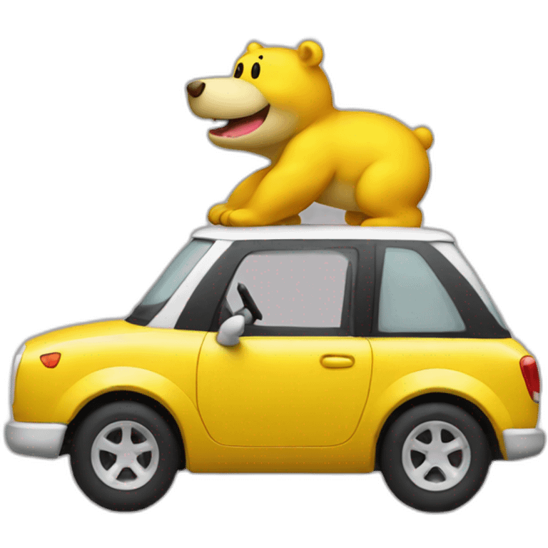 Yellow yoshi driving a bear car emoji