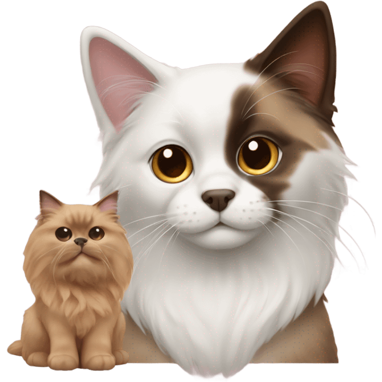 Ragdoll cat with a brown dog emoji