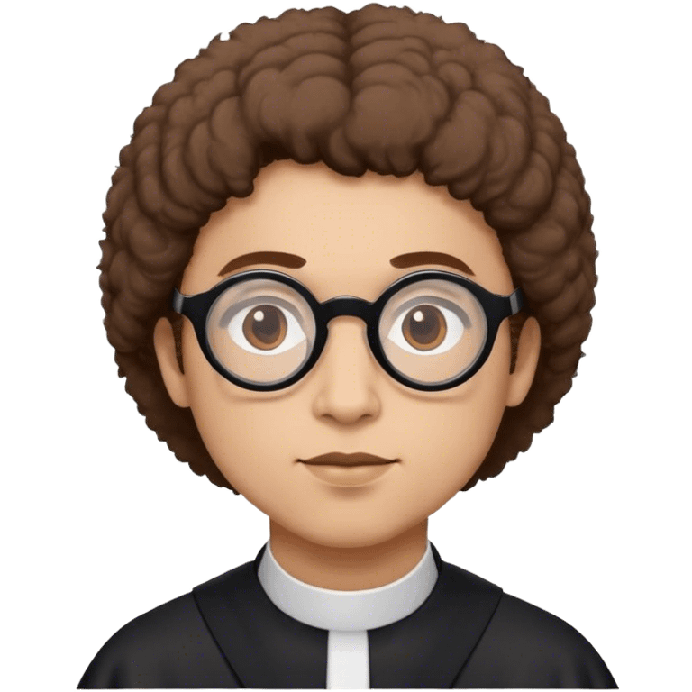 A male nun with brown fluffy hair and black circle glasses emoji