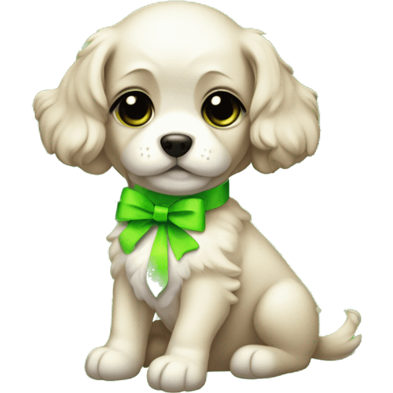 Cava ooo puppy with neon green bows and dress emoji