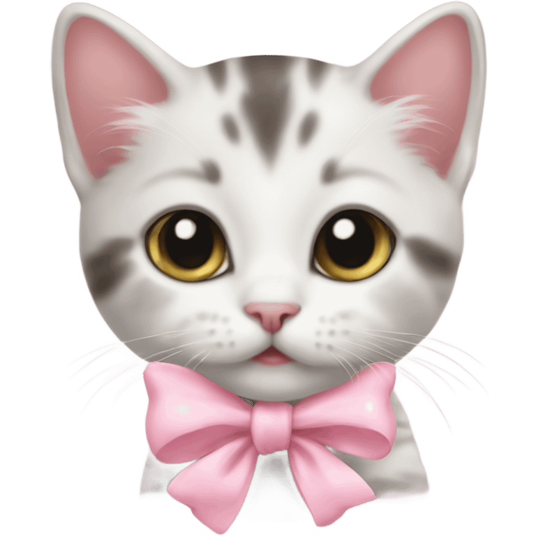 Cute kitten with a baby pink bow around neck emoji