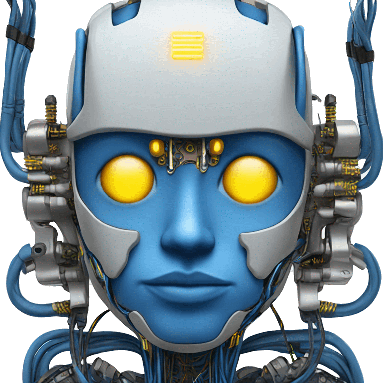 Blue cyborg with yellow eyes wires and circuits  emoji