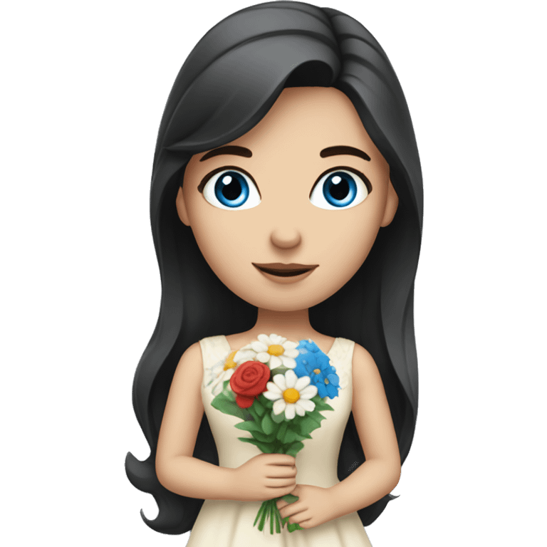 European Girl with dark hair and blue eyes with bouquet  emoji