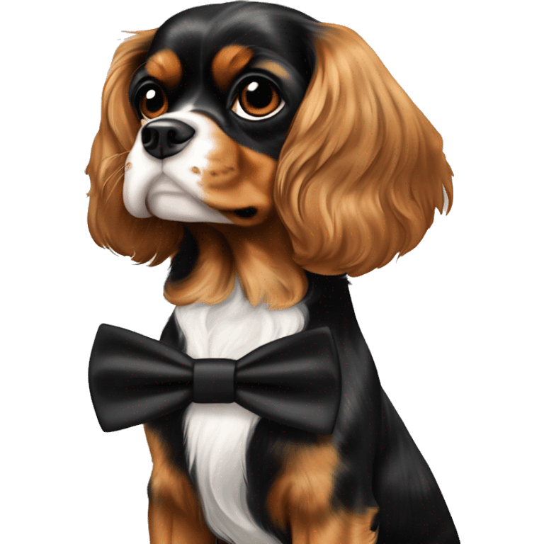 Black and tan cavalier, King Charles spaniel With a black bowtie ￼￼ emoji