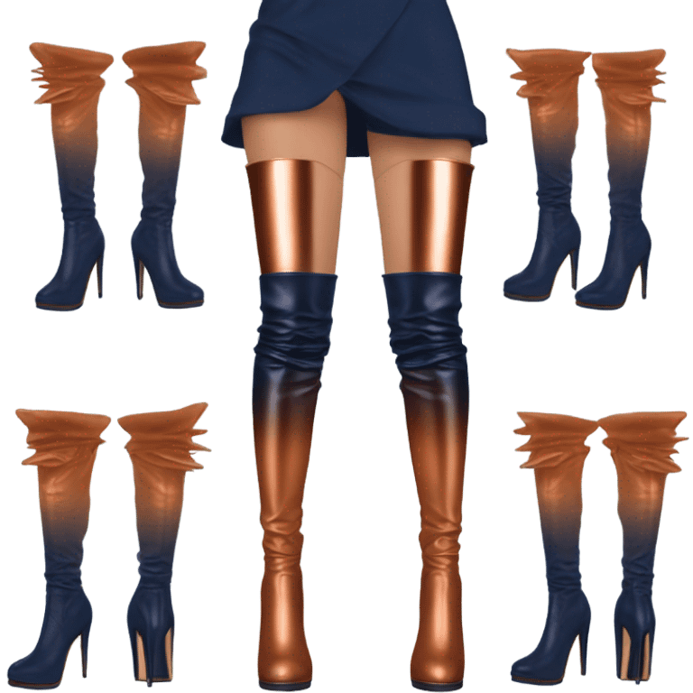 Realistic pair of navy to copper ombre thigh high boots with spike heels. emoji