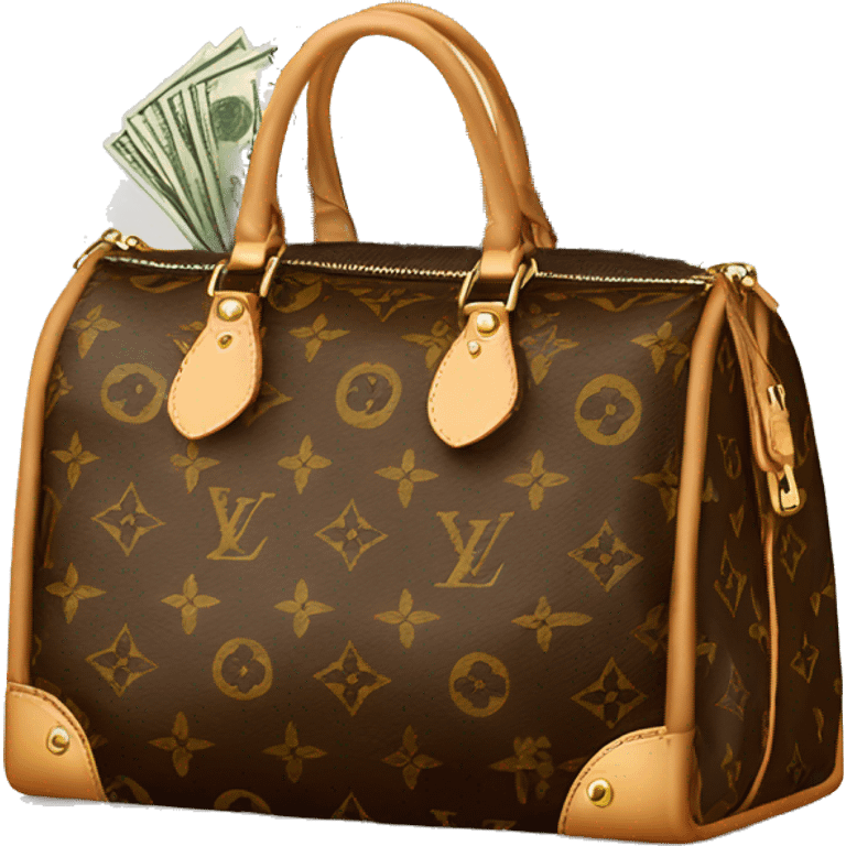 Louis Vuitton bag stuffed with money emoji