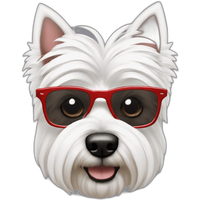 Hombre pelo de punta con gafas con montura roja con un perro westie emoji