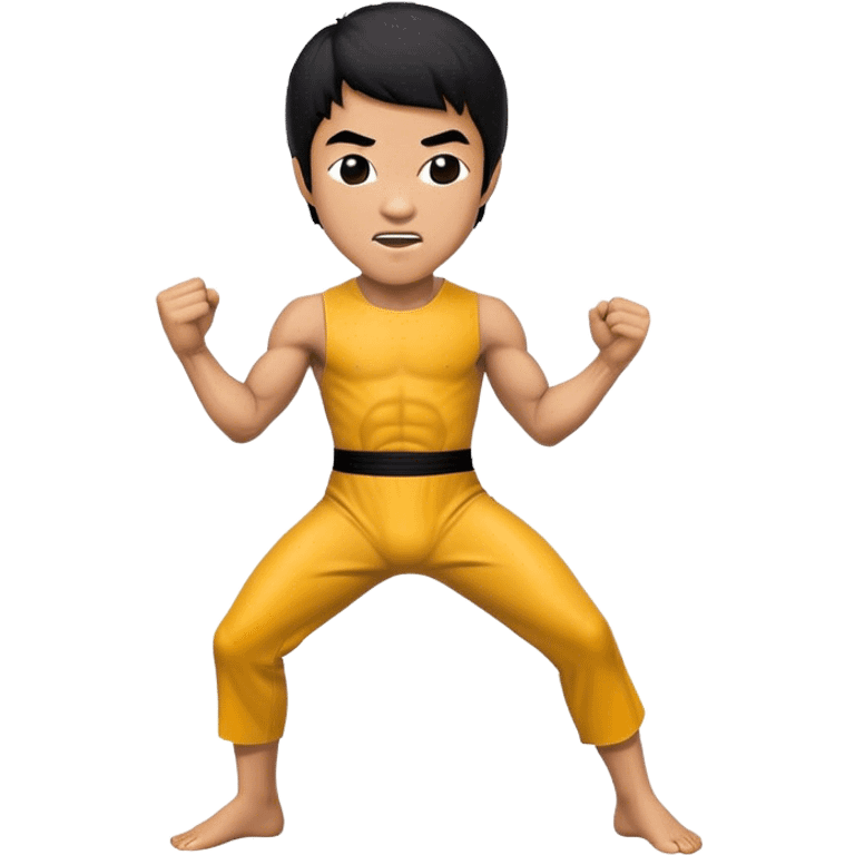 Cinematic Realistic Bruce Lee Pop Culture Emoji, featuring a dynamic portrayal of the legendary martial artist rendered with crisp detail and energetic lighting. emoji